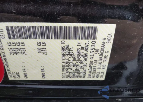 2017 Nissan Maxima 3.5 Sr z USA, uszkodzony, nr VIN 1N4AA6AP9HC415530